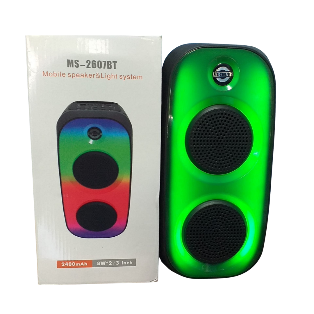 Parlante Recargable MS-2607BT – Bluetooth, USB, TF, FM y Luces RGB