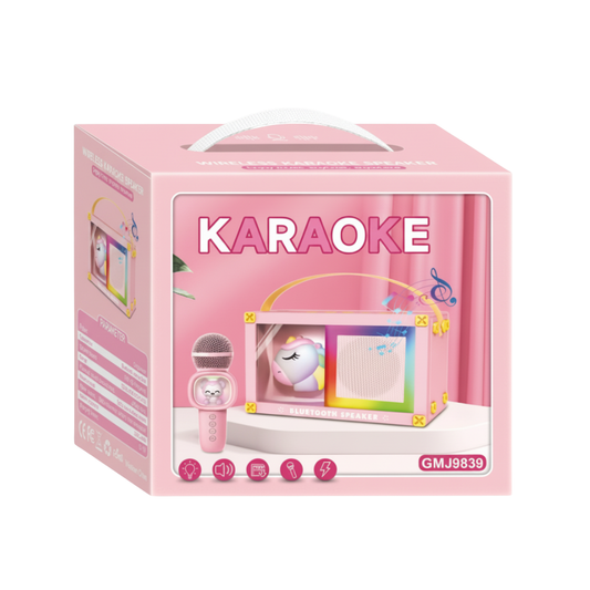 Mini Parlante Karaoke Portátil de Unicornio - 9839 | Altavoz Bluetooth con Micrófono y Luces LED