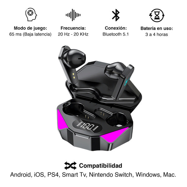 Audífonos Inalámbricos X15 RGB | Sonido Envolvente, Control Táctil y Caja con Pantalla LED
