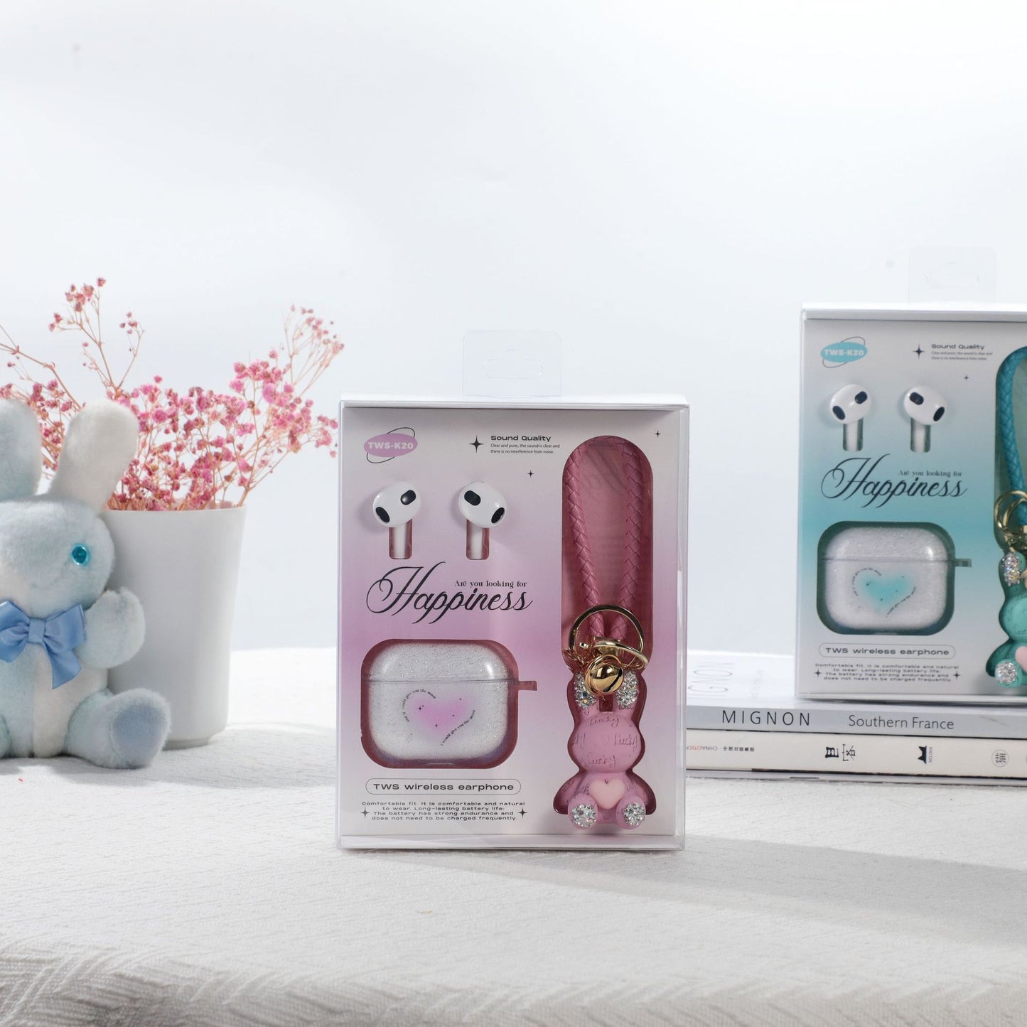 Auriculares Inalámbricos TWS K20 Happiness | Bluetooth Estable, Sonido Envolvente y Estuche con Llavero Decorativo