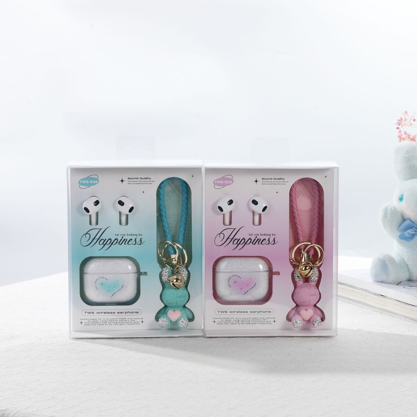 Auriculares Inalámbricos TWS K20 Happiness | Bluetooth Estable, Sonido Envolvente y Estuche con Llavero Decorativo