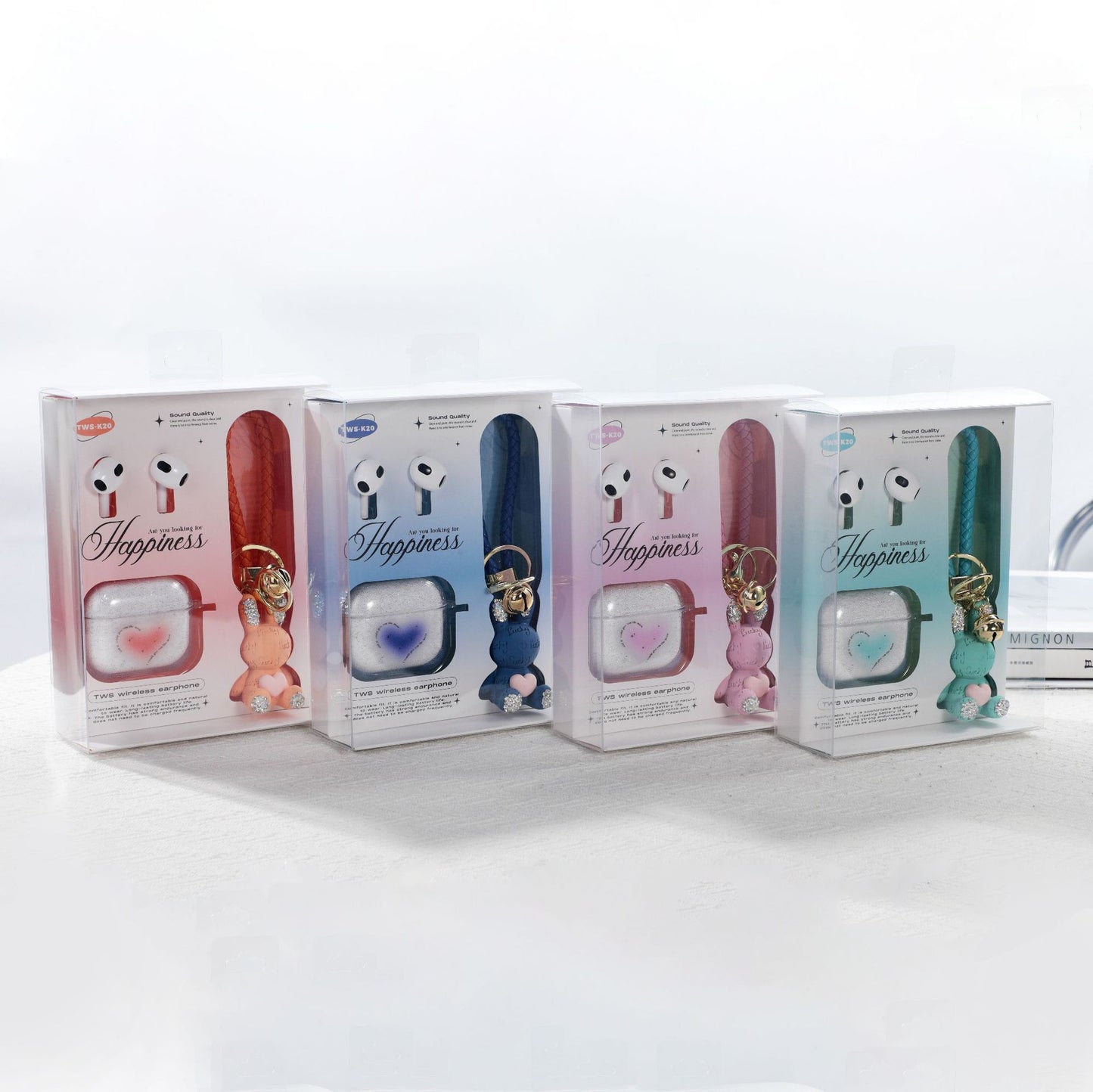 Auriculares Inalámbricos TWS K20 Happiness | Bluetooth Estable, Sonido Envolvente y Estuche con Llavero Decorativo