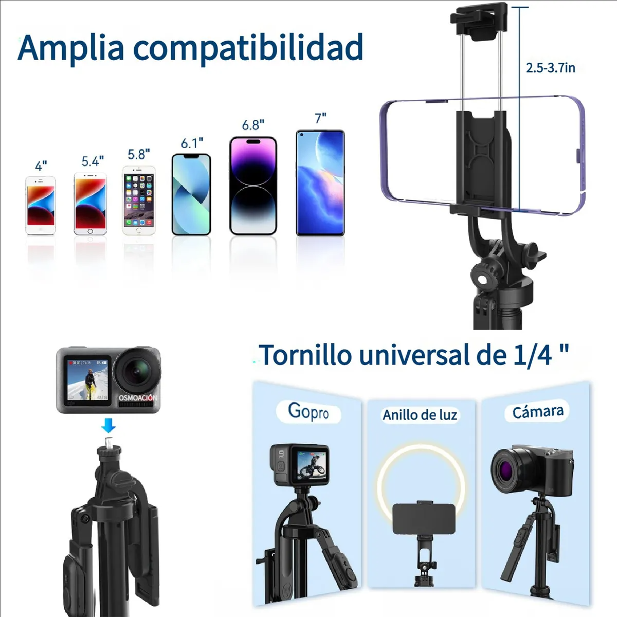 Monopod SG-620 2 en 1 – Trípode y Palo Selfie con Control Bluetooth y Luz LED