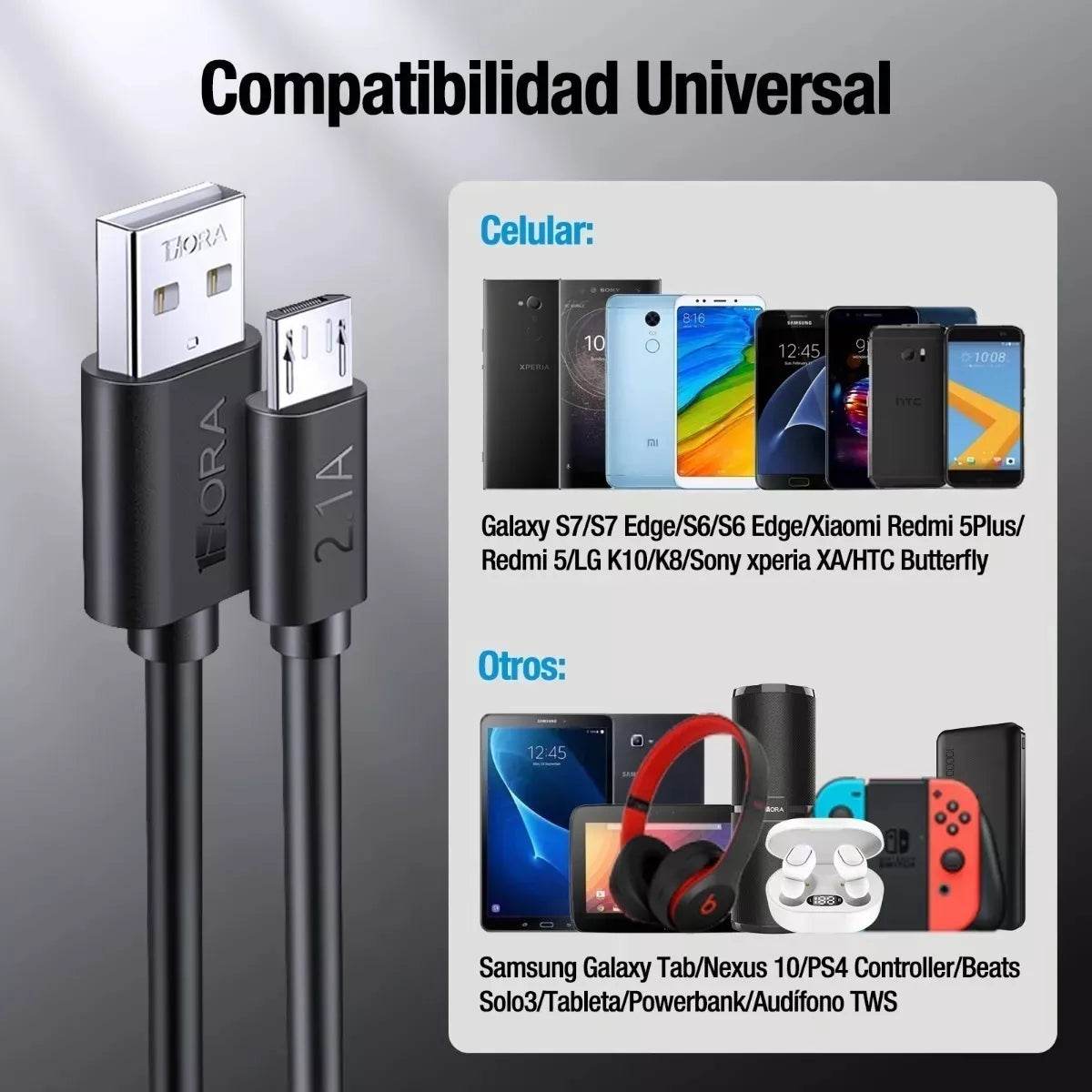 Cable V8 Micro Usb 1hora 2.1a Uso Rudo Cab236 - INOTEK s.a.s