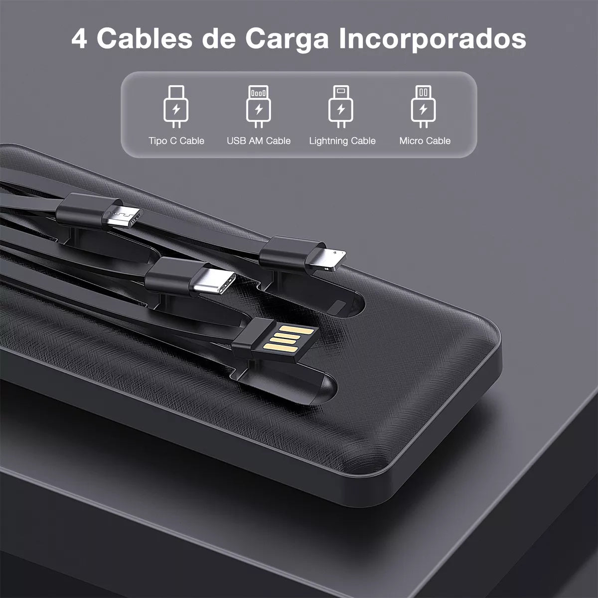 Power Bank 10000mah Bateria Portátil 4 Cables 1hora Gar148