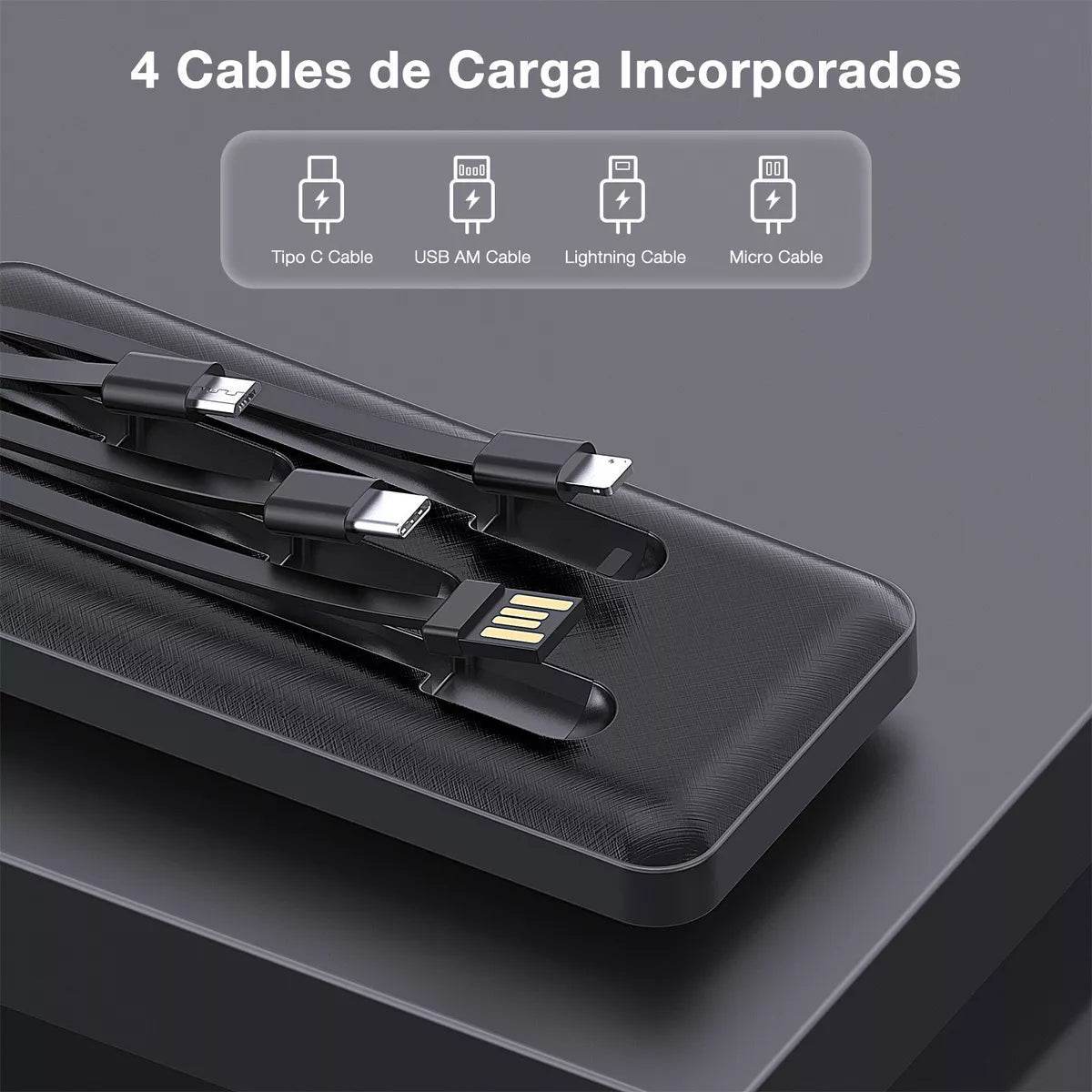 Power Bank 10000mah Bateria Portátil 4 Cables 1hora Gar148 - INOTEK s.a.s