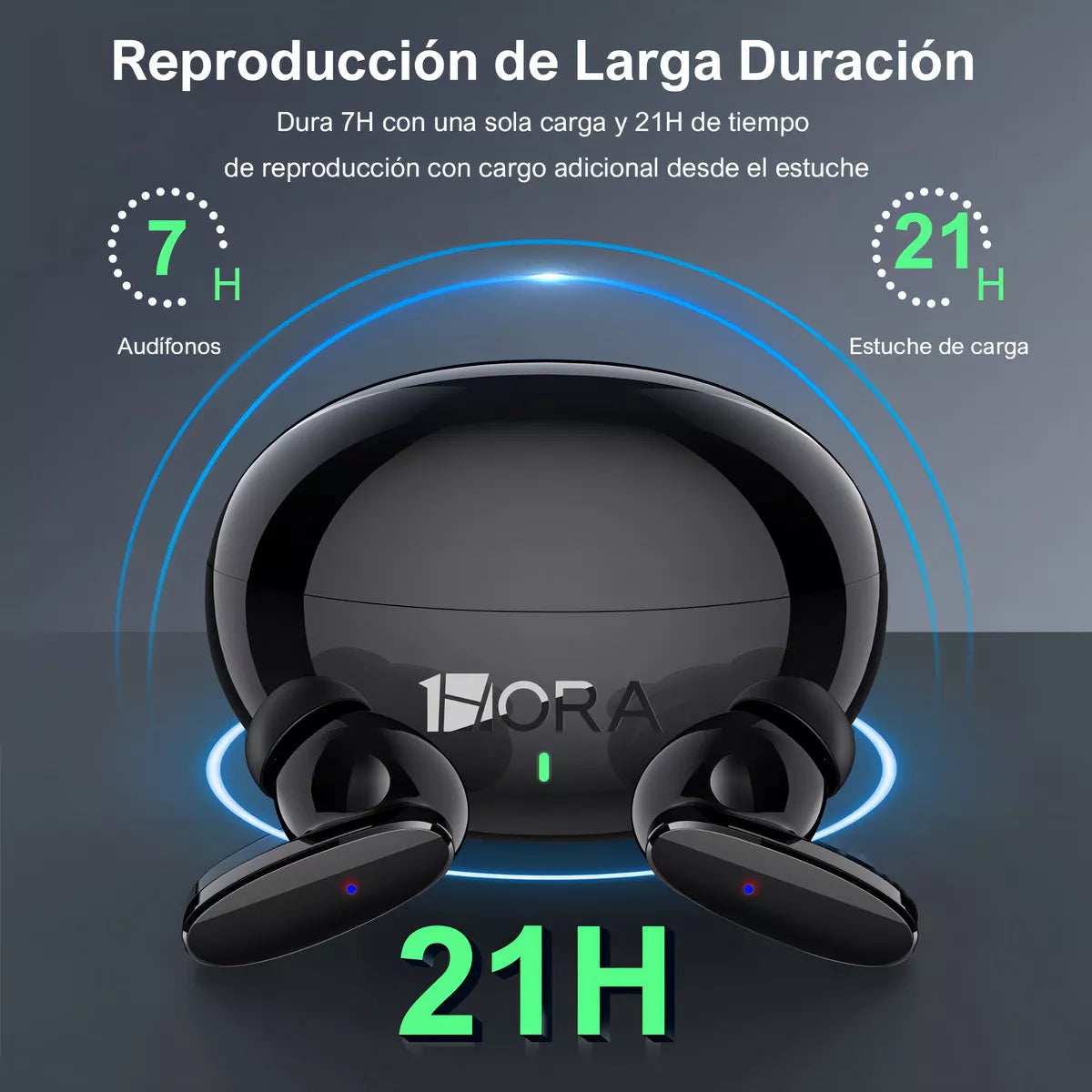 Auriculares in-ear inalámbricos 1Hora Bluetooth AUT205 negro con luz LED