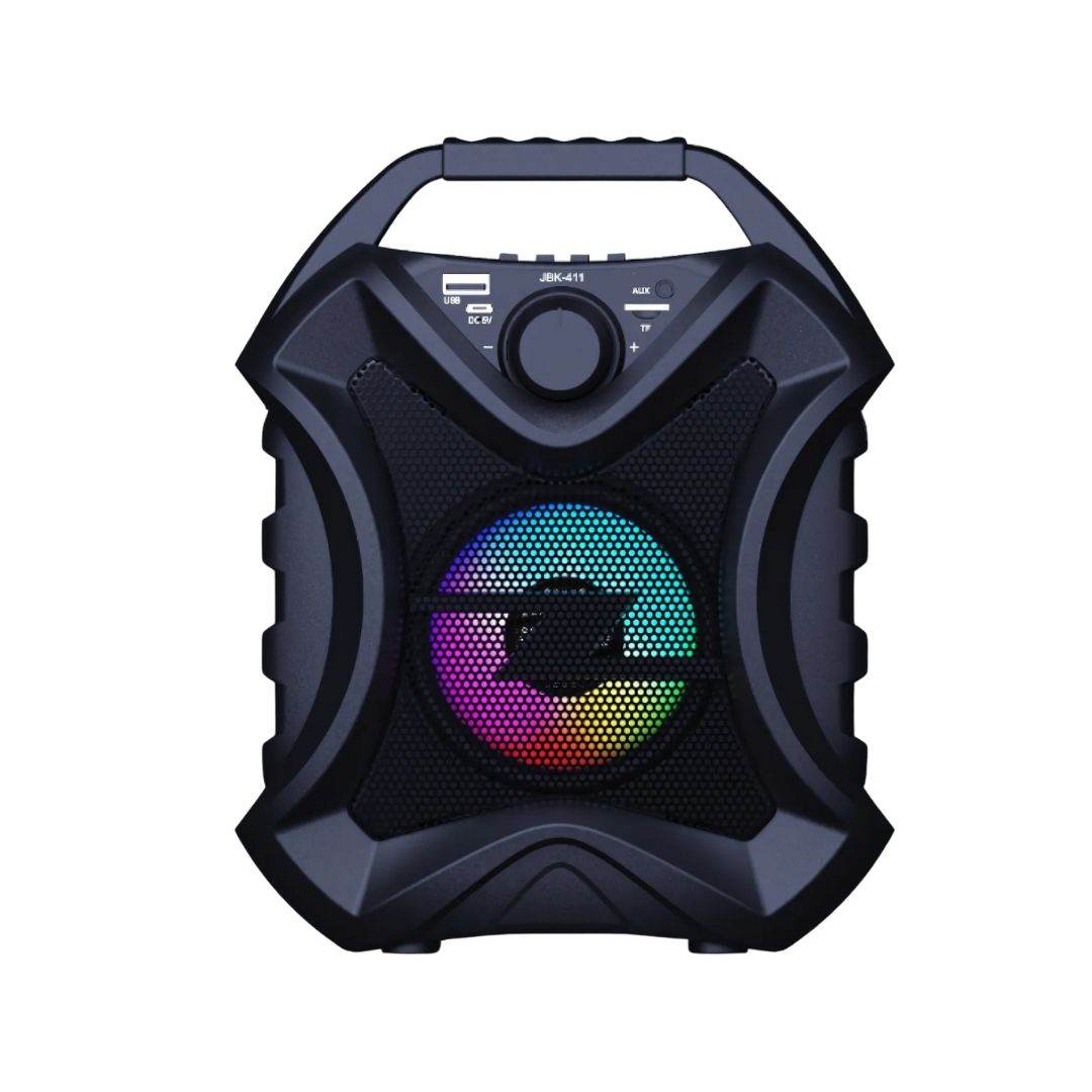 Parlante JBK-411 Bluetooth | 5W, USB/SD/FM - Batería 1200mAh (6h) + Luces LED - Portátil (22cm) - INOTEK s.a.s