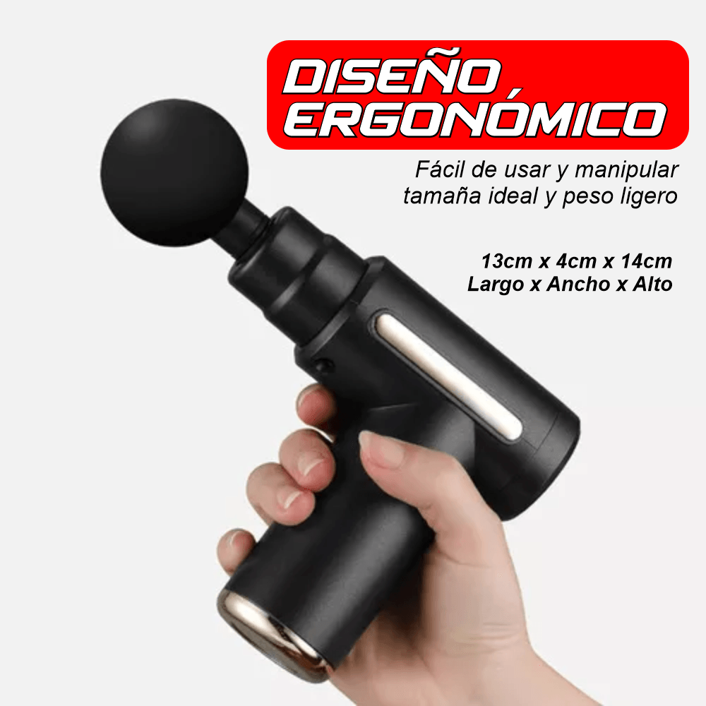Pistola Masajeadora Muscular Eléctrica Inalámbrica – 6 Niveles de Intensidad y 4 Cabezales Intercambiables