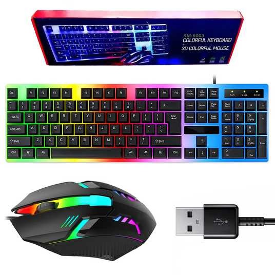Combo Gamer Teclado KM-5003 con Mouse Óptico | Retroiluminación RGB y Precisión para tu Estación de Trabajo o Juego