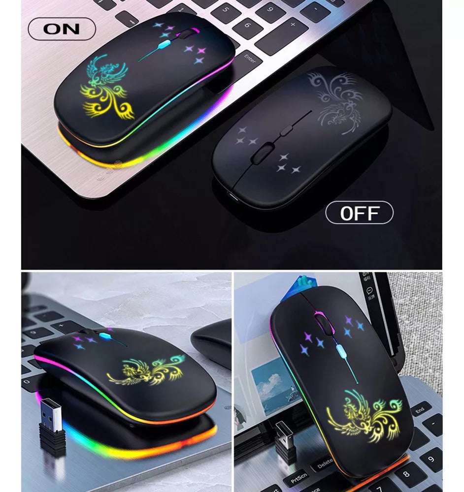 Mouse Inalámbrico W128 | Recargable, Diseño RGB y Precisión Óptima
