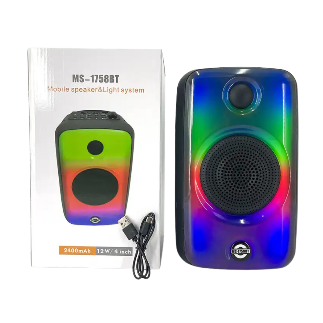Parlante Portátil Karaoke MS-1758BT | con Micrófono, Bluetooth, Luces RGB y Altavoz de 4″