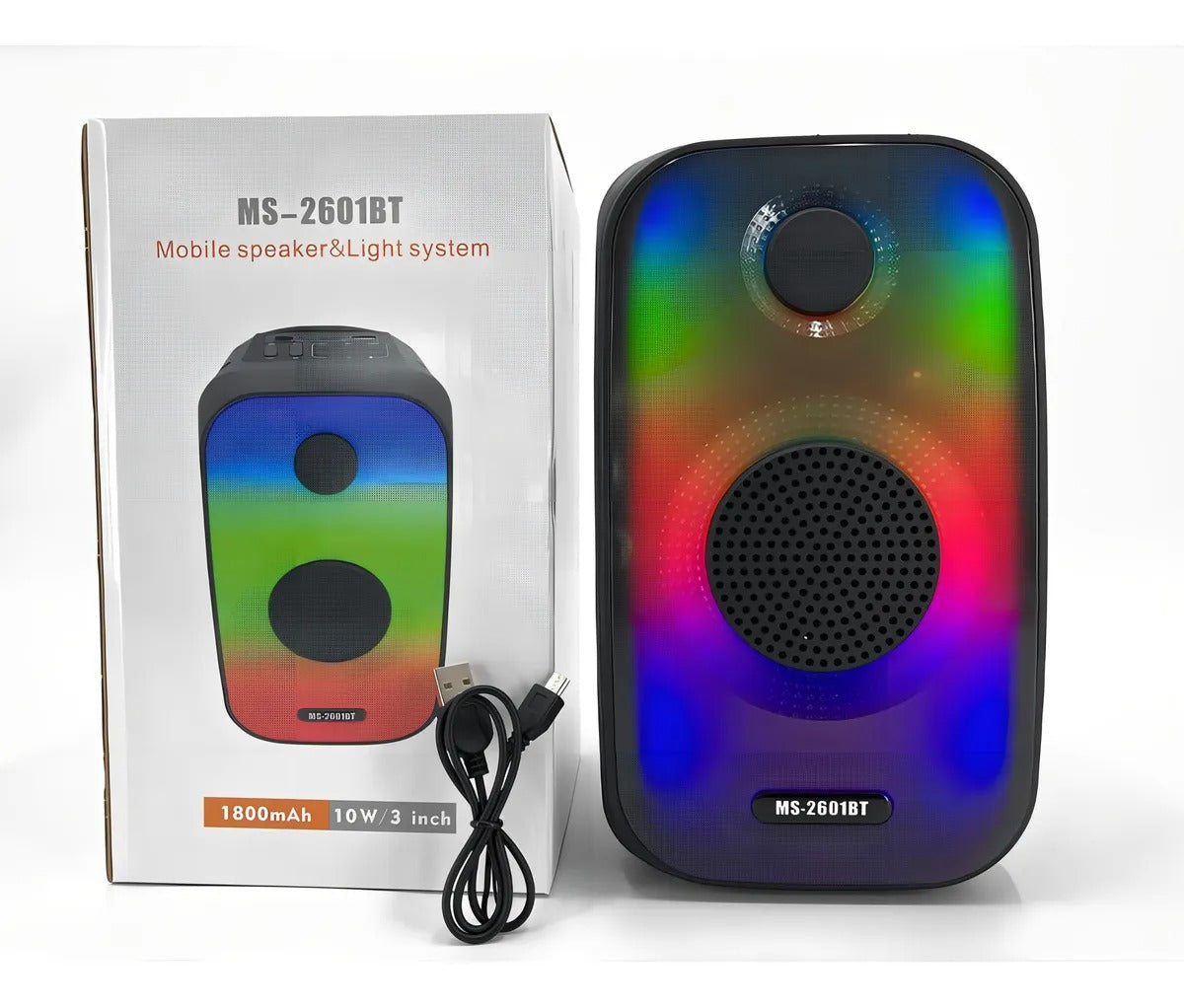 Parlante Portátil Bluetooth MS-2601BT – 8W, Luces LED y Multiconexión