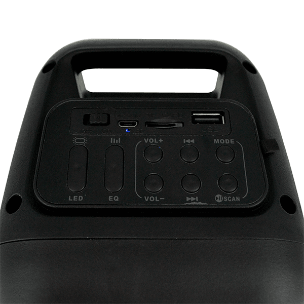 Parlante Bluetooth Portátil MS-2608BT con Doble Altavoz 3", Luces RGB y Ecualizador – 2400mAh, Negro