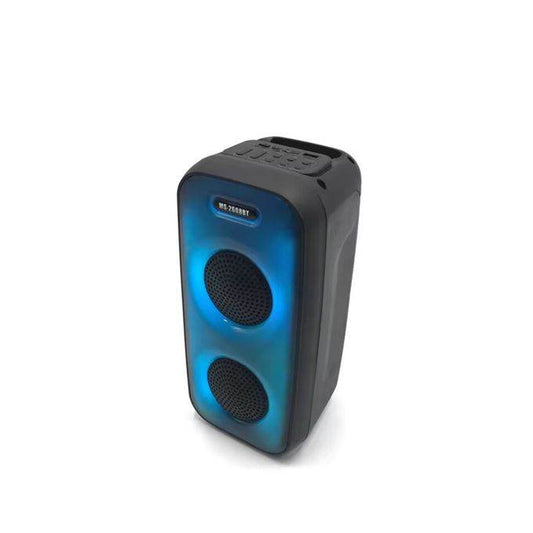 Parlante Bluetooth Portátil MS-2608BT con Doble Altavoz 3", Luces RGB y Ecualizador – 2400mAh, Negro