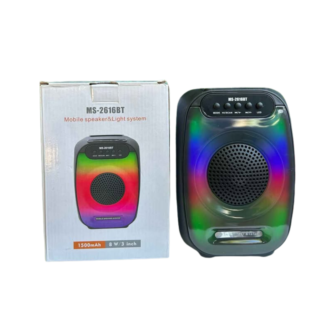 Parlante Portátil Bluetooth MS-2616BT | Sonido Potente, Graves Profundos y Luces LED