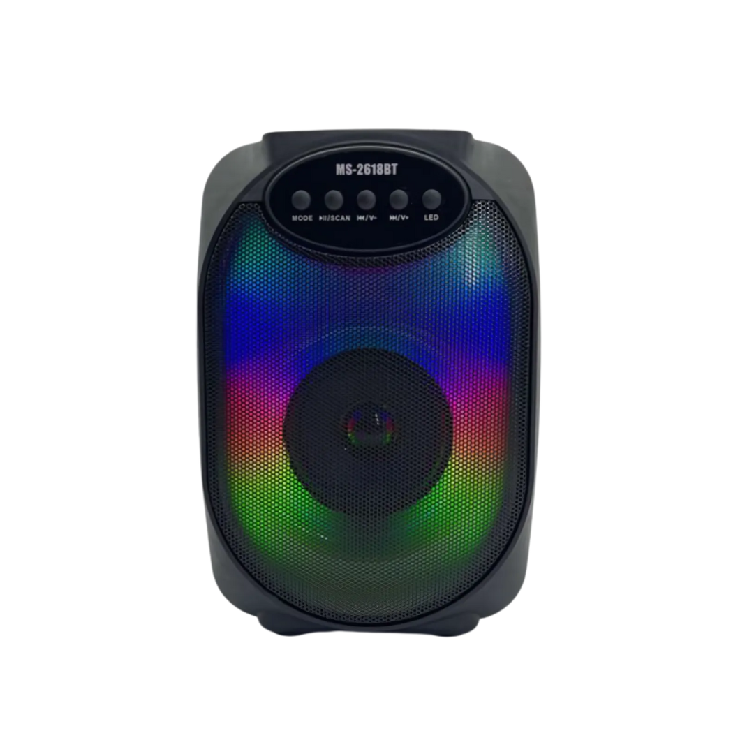 Parlante Portátil Bluetooth MS-2618BT – 8W, Luces LED Dinámicas y Conectividad Completa
