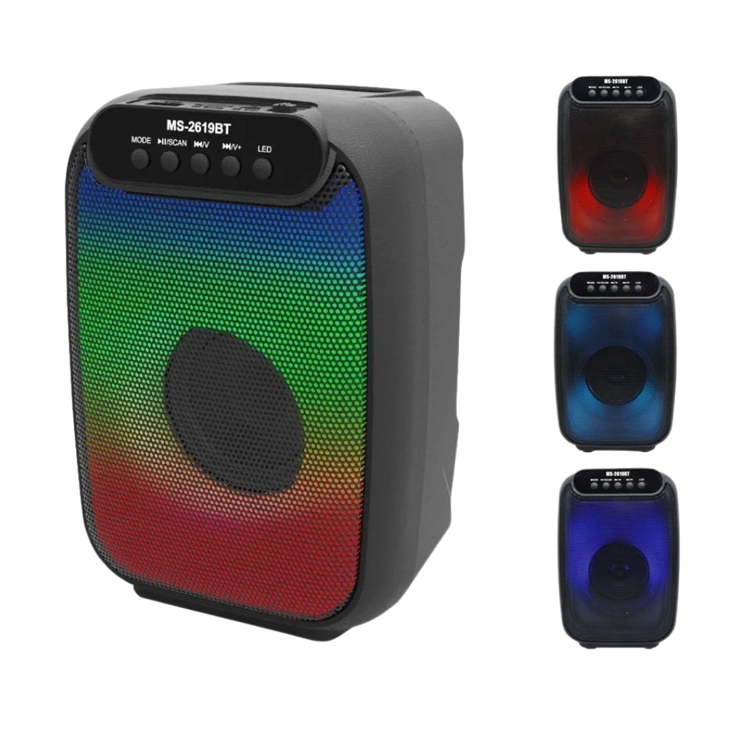 Parlante Recargable MS-2619BT – Bluetooth 5.0, 8W y Efectos de Luz Dinámicos