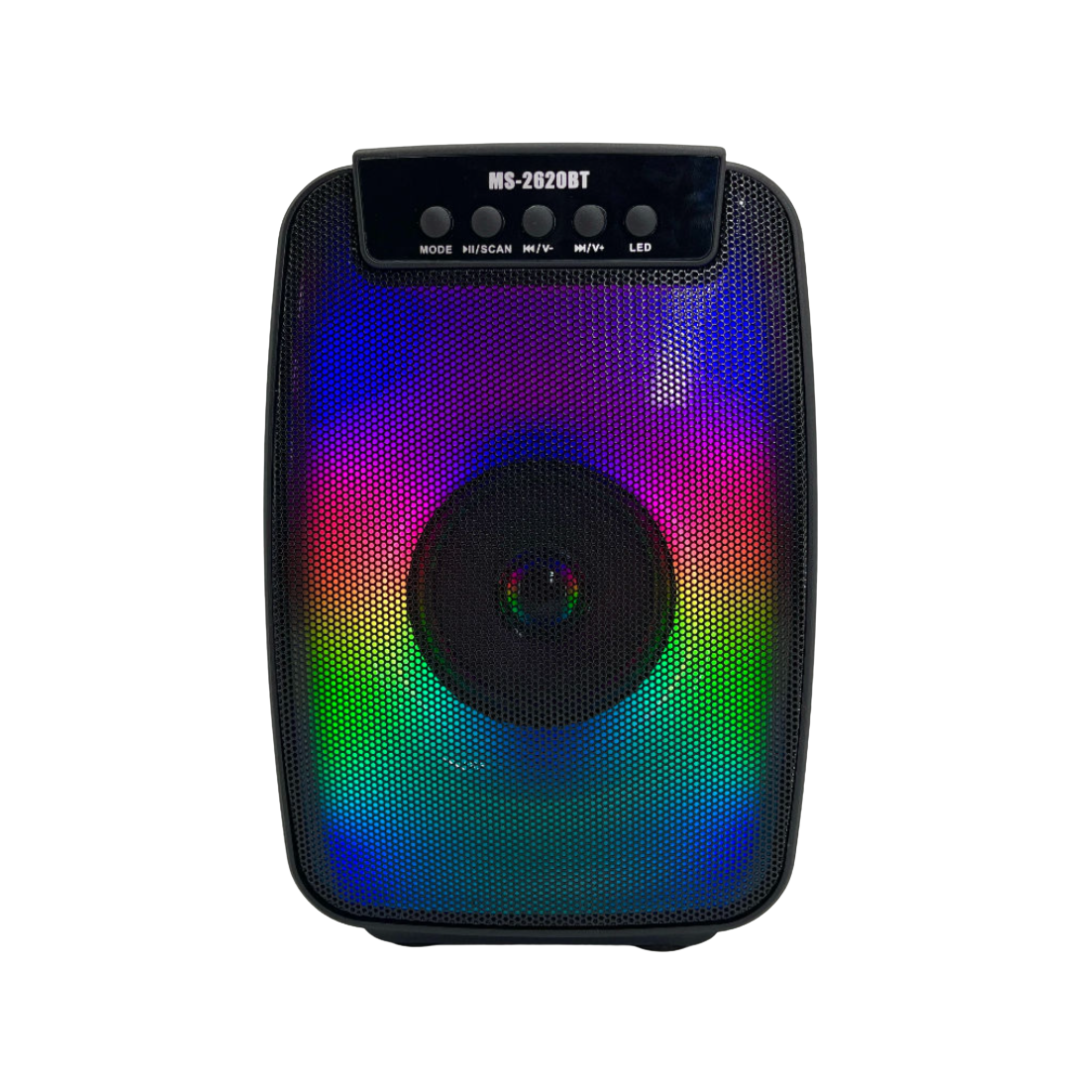 Parlante Portátil MS-2620BT con Luces RGB | Altavoz 3” – Bluetooth, USB, TF, FM y RGB Dinámico