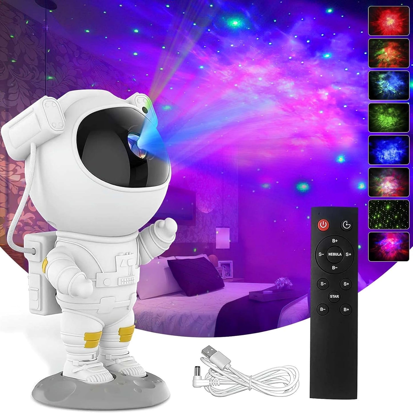 Proyector de Galaxia y Estrellas de Astronauta con luz nocturna y control