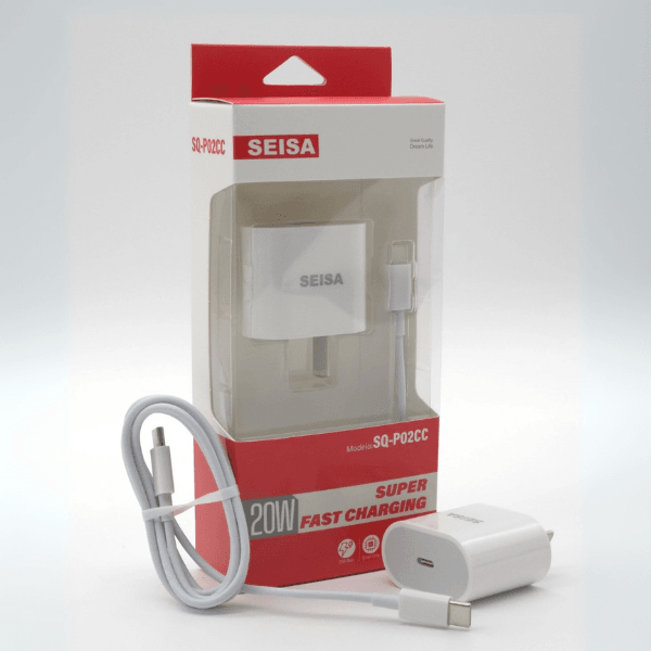 Cargador con Cable USB-C | Seisa SQ-P02CC 20 W – Carga Rápida - INOTEK s.a.s