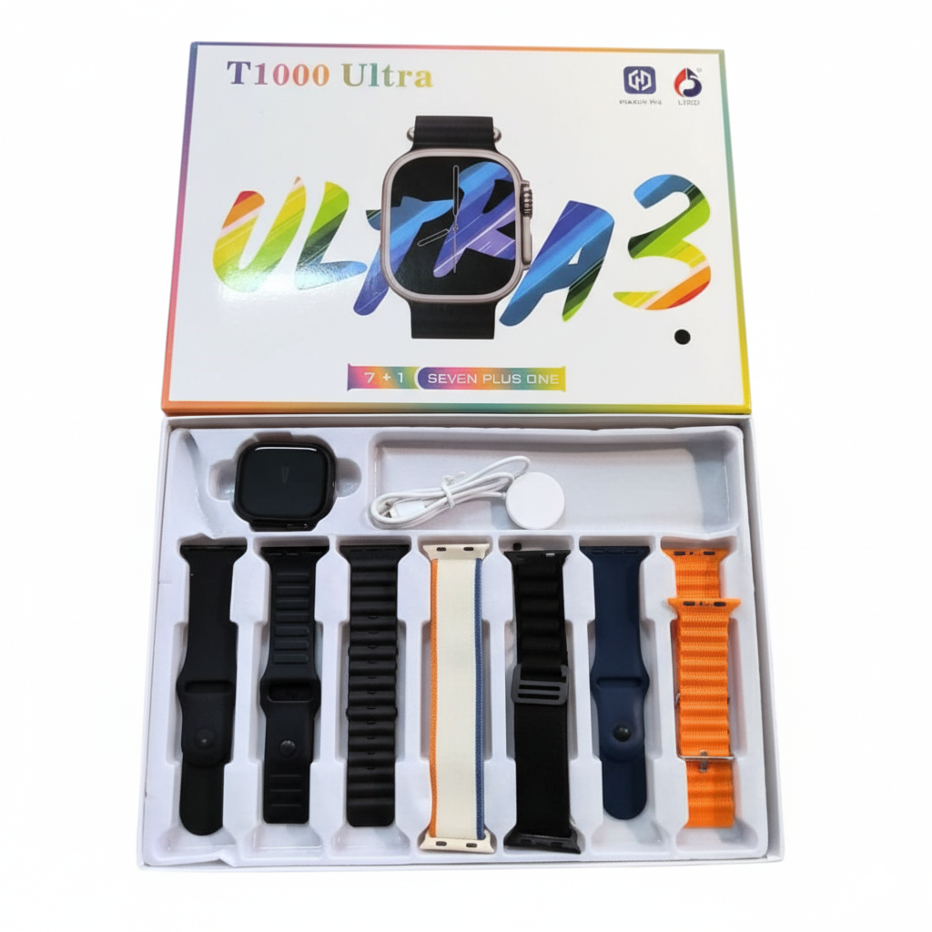 Smartwatch T1000 Ultra | Llamadas Bluetooth, Monitoreo de Salud 24/7 y 7 Correas Intercambiables