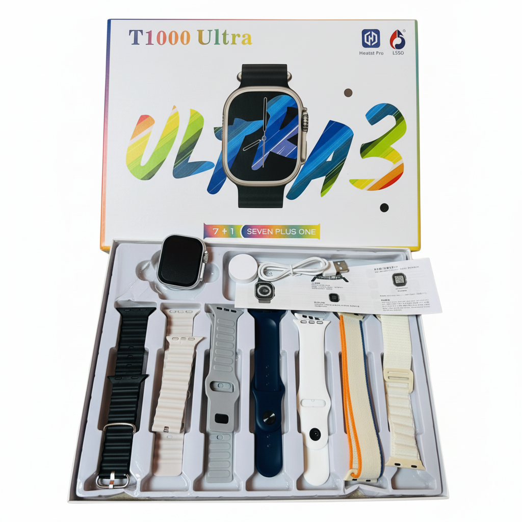 Smartwatch T1000 Ultra | Llamadas Bluetooth, Monitoreo de Salud 24/7 y 7 Correas Intercambiables