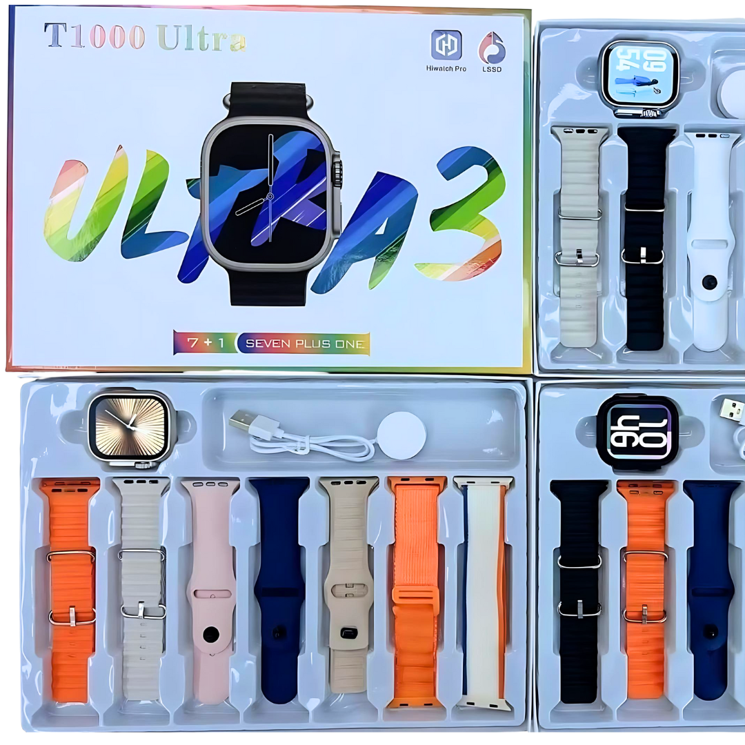 Smartwatch T1000 Ultra | Llamadas Bluetooth, Monitoreo de Salud 24/7 y 7 Correas Intercambiables
