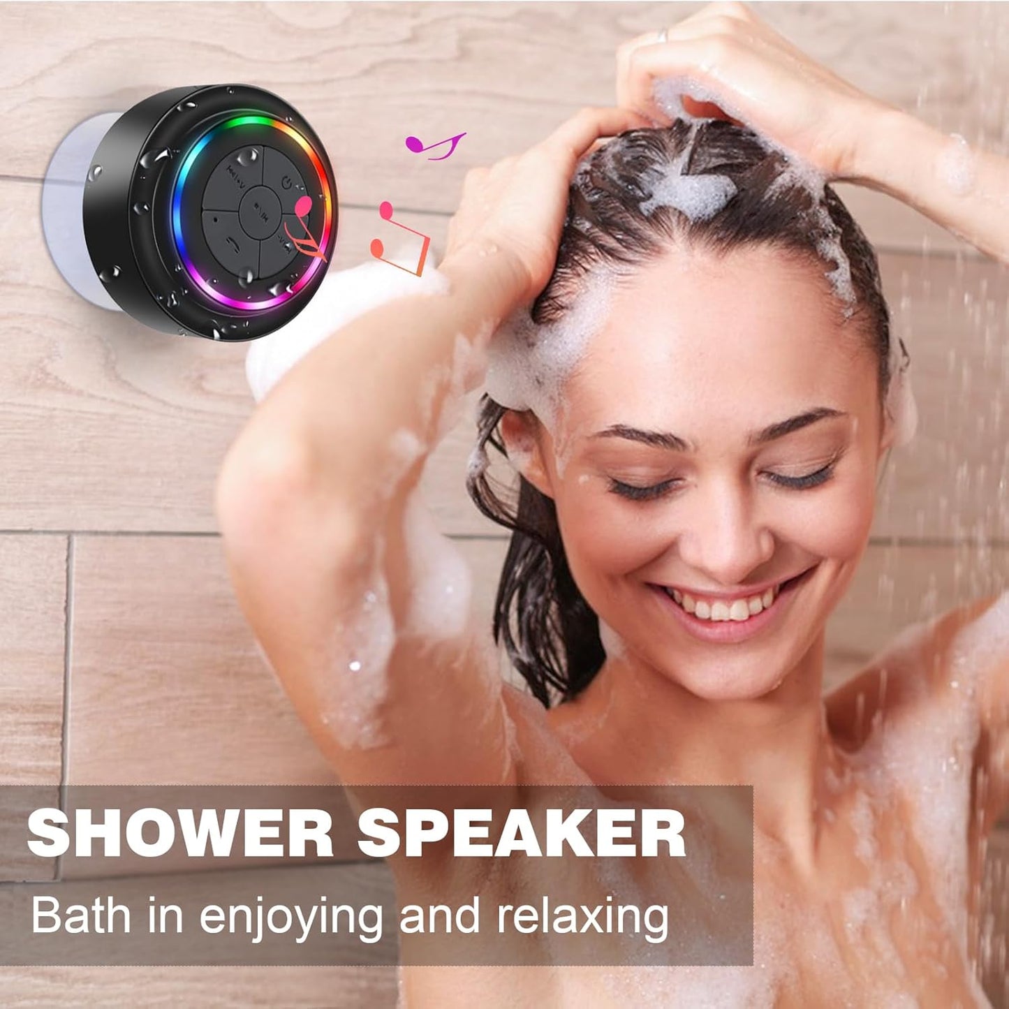 Mini Parlante para Ducha BTS07 | Bluetooth 5.0 + Micrófono, (5W) | Compacto (5.5cm)