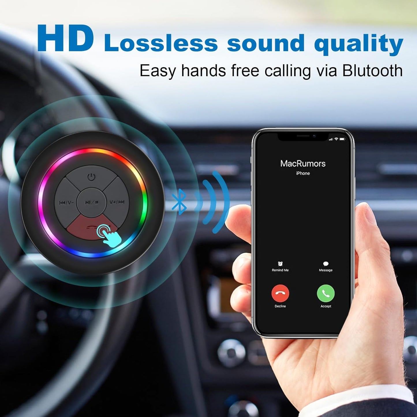 Mini Parlante para Ducha BTS07 | Bluetooth 5.0 + Micrófono, (5W) | Compacto (5.5cm)