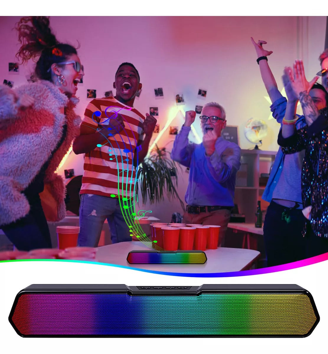 Barra de Sonido A800 Bluetooth 5.2 | 6W Potente, USB/SD/FM/AUX + Luces RGB | 38cm