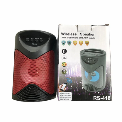 Mini Parlante RS-418 Bluetooth | Bocina 4'' - 5W, USB/SD/AUX/FM - (18cm)