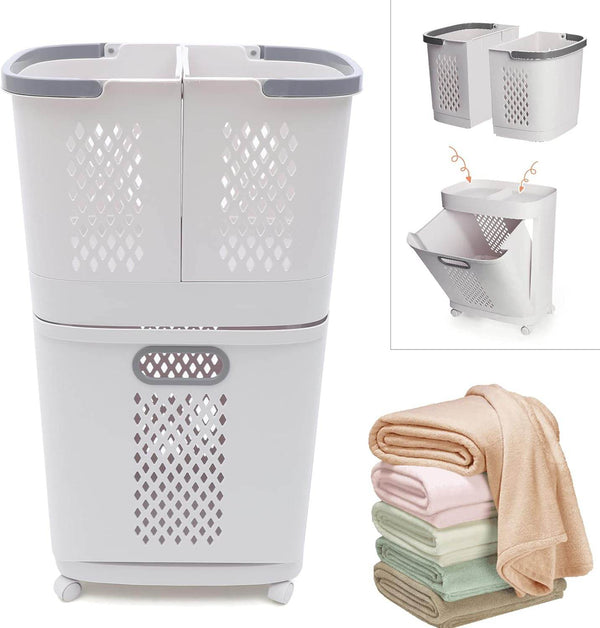 Organizador Cesta de Ropa Multiusos 3 Niveles con Ruedas - Desmontable y Portátil
