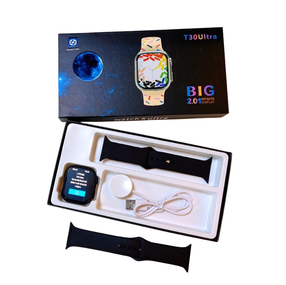 Smartwatch T30 Ultra | Notificaciones, Llamadas, Música y Salud - Carga Inalámbrica – Doble Correa