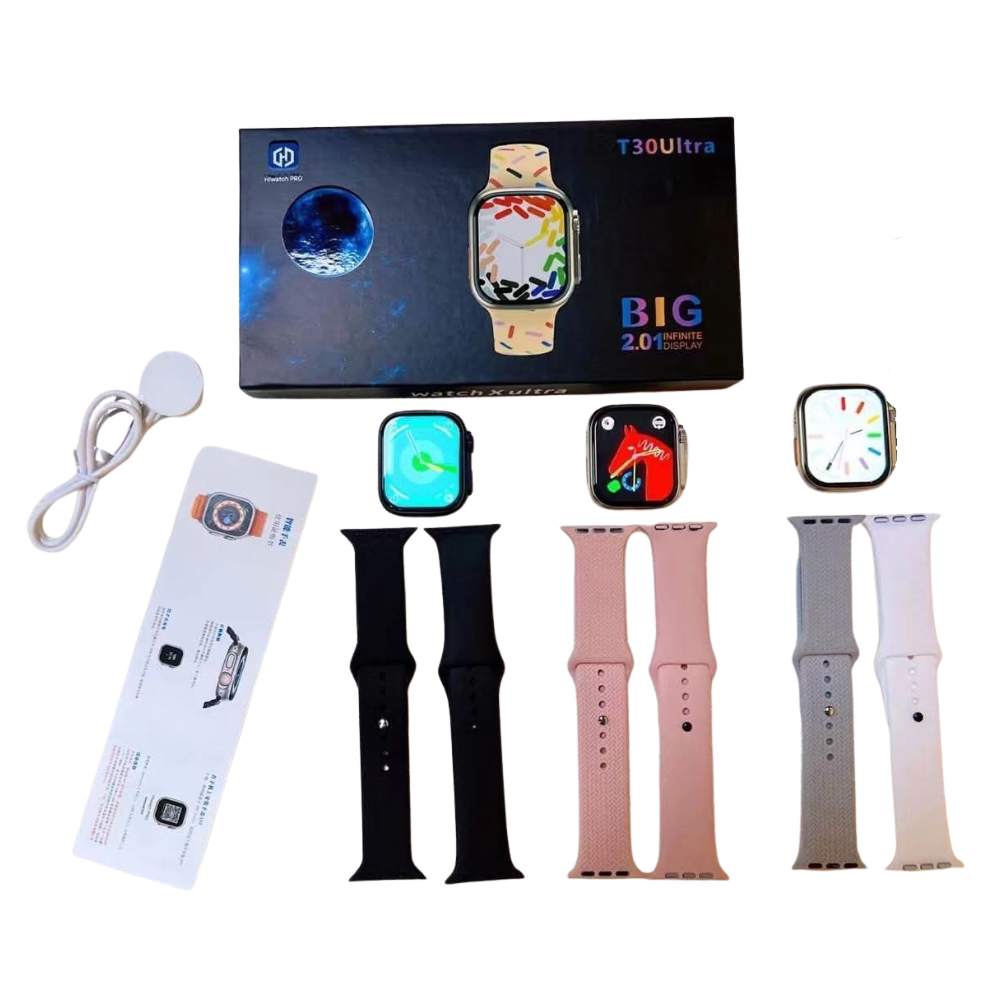 Smartwatch T30 Ultra | Notificaciones, Llamadas, Música y Salud - Carga Inalámbrica – Doble Correa