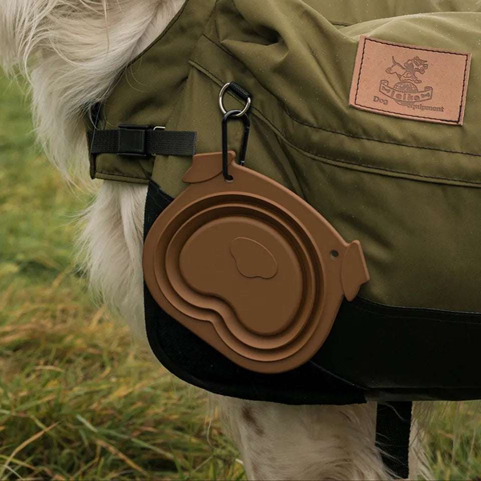 Plato taza plegable con clip para mascotas