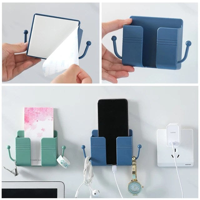 Multifunctional Holder for Cell Phones, Remote Controls and Other Items - Punch-Free Storage Rack