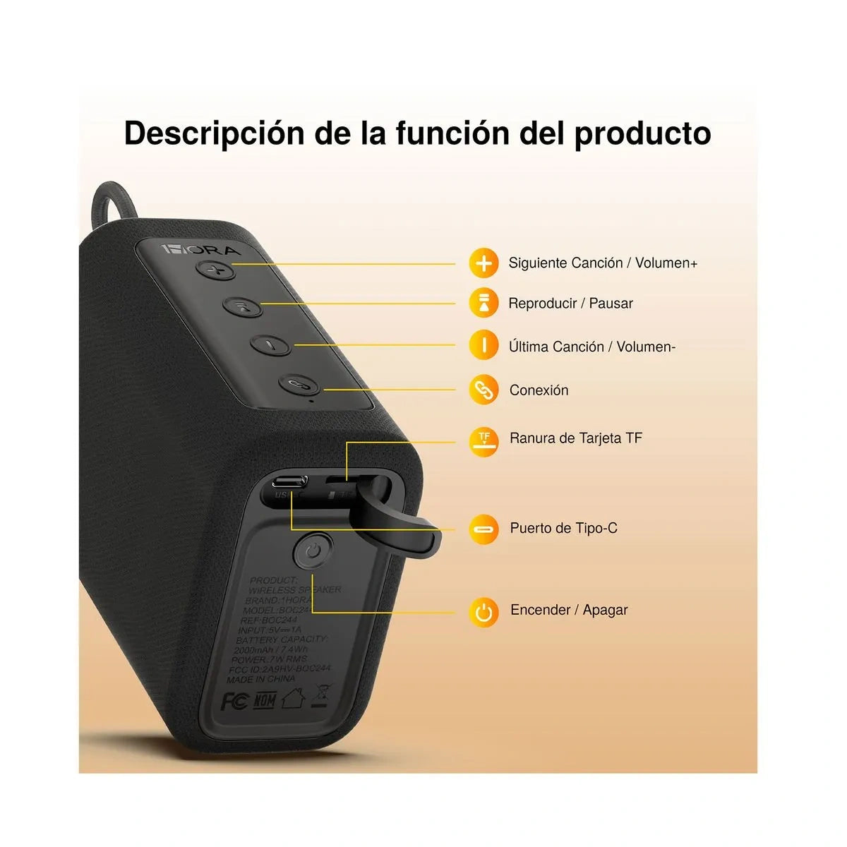 Parlante 1Hora BOC244 | Bluetooth 5.3 + USB + TF + AUX
