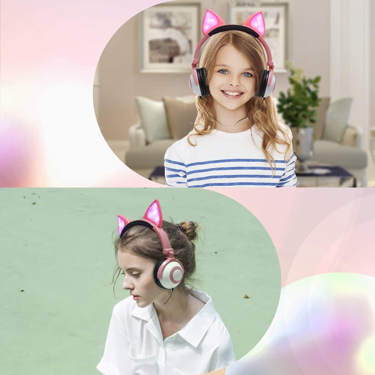 Auriculares Audífonos con Orejas de Gato, Plegables y con Luz LED – Diversión, Comodidad y Estilo para Niños y Niñas 🐱✨