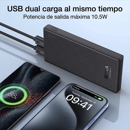 Power Bank Batería Portátil 10000mah Bateria 1hora Gar263  Con 2 Usb Salidas Y 1 Entrada Tipo C Negro