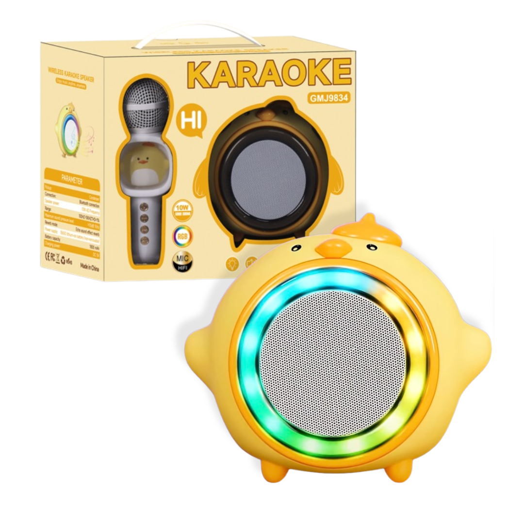 Mini Altavoz Karaoke Portátil para Niños Ref: 9834 | Modelo Pollito con Micrófono Inalámbrico