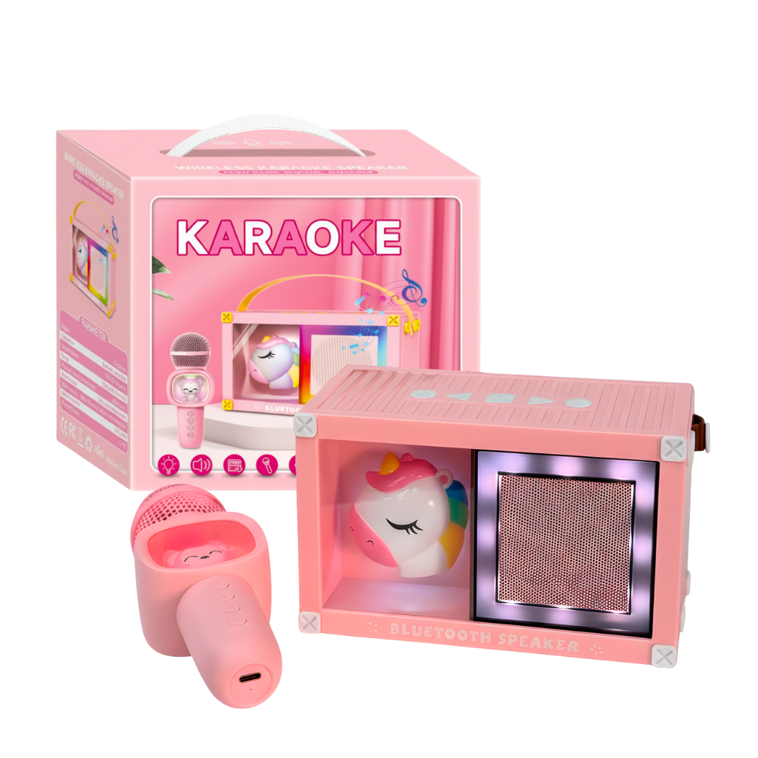 Mini Parlante Karaoke Portátil de Unicornio - 9839 | Altavoz Bluetooth con Micrófono y Luces LED