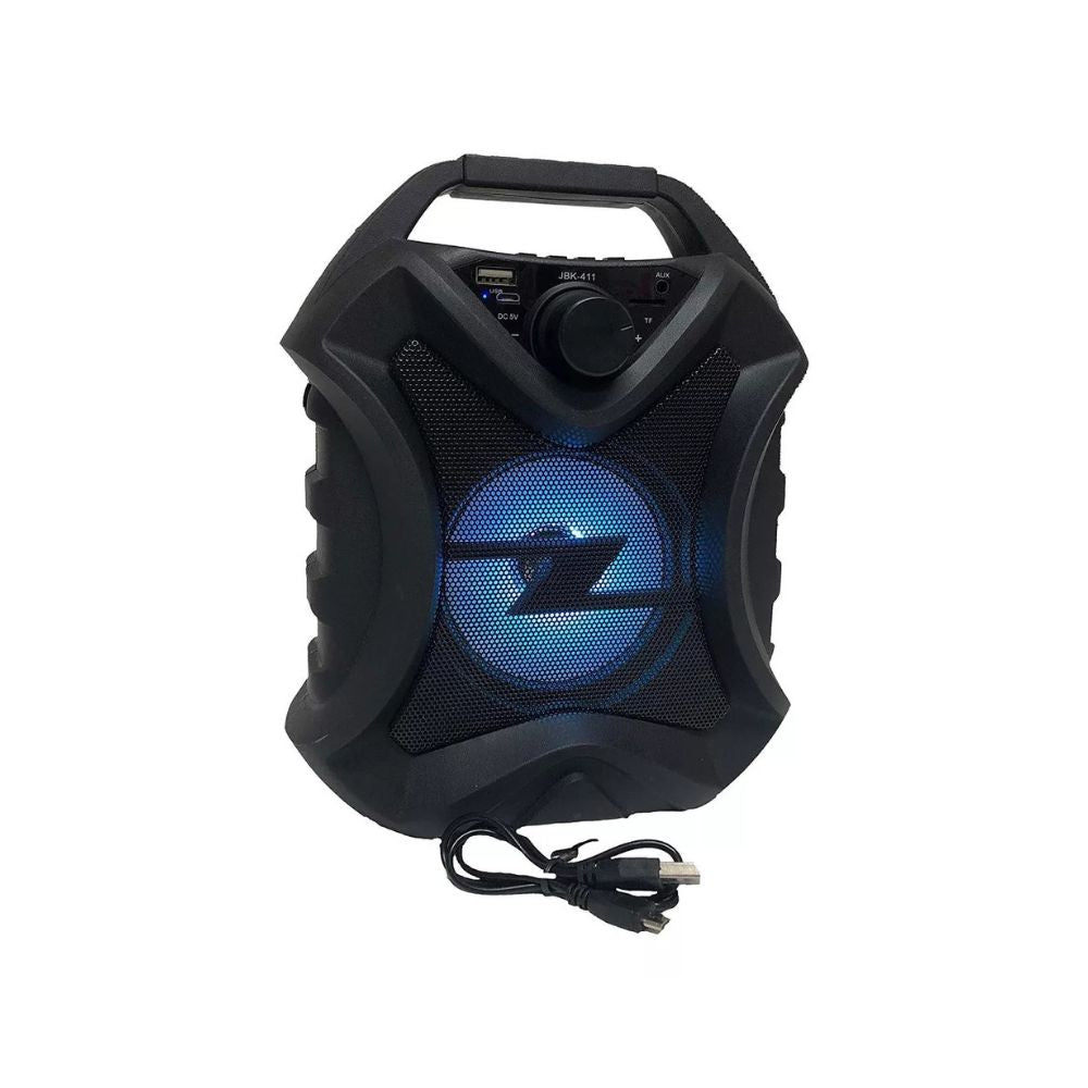 Parlante JBK-411 Bluetooth | 5W, USB/SD/FM - Batería 1200mAh (6h) + Luces LED - Portátil (22cm)