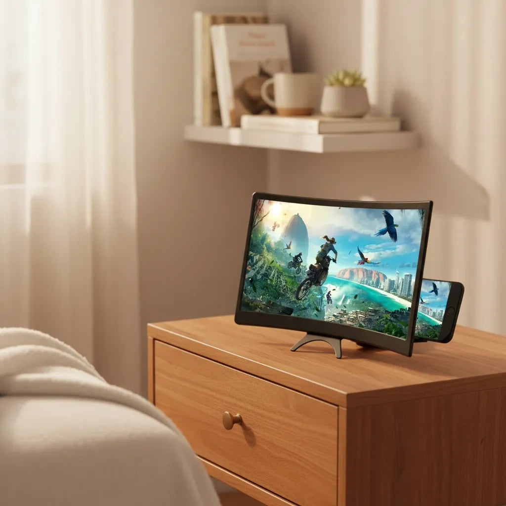 Amplificador de Pantalla Curva de 12" HD para Celular: Tu Cine Portátil Sin Cansancio Visual
