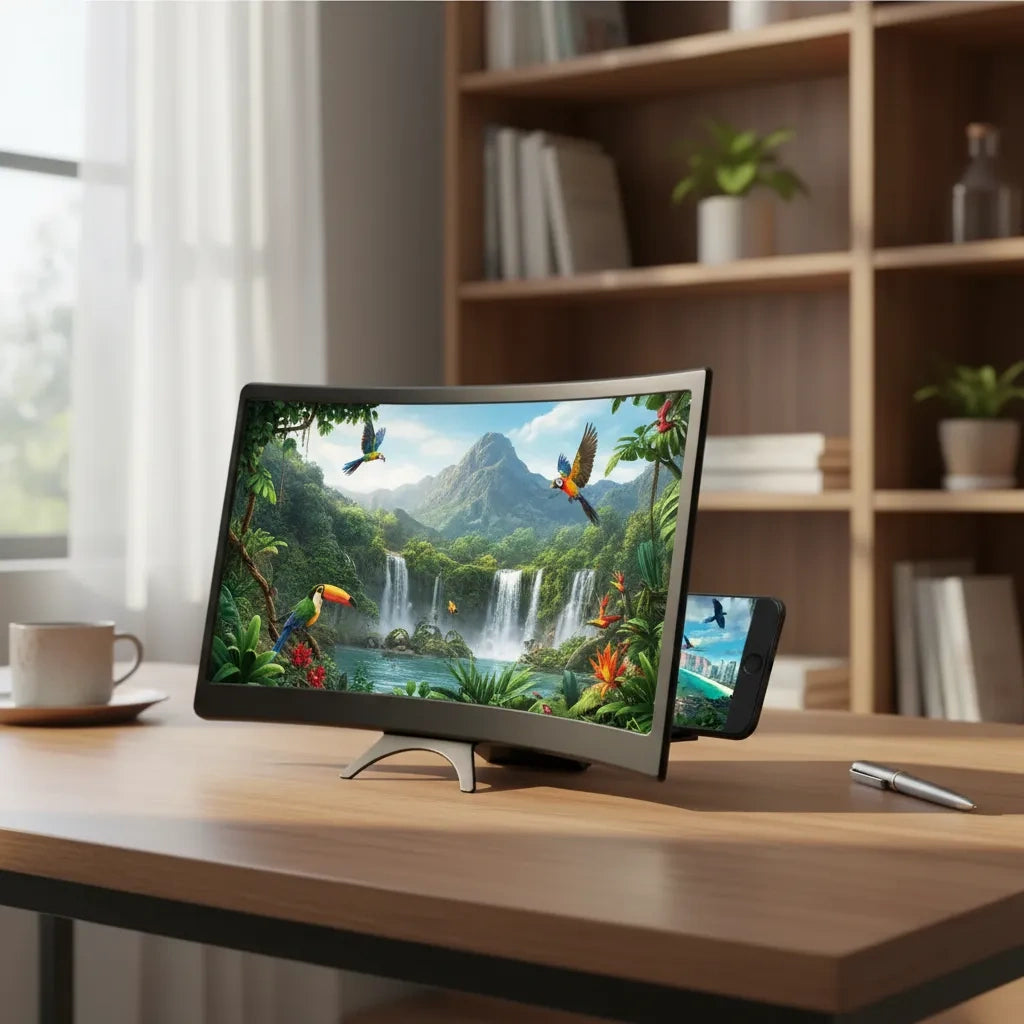 Amplificador de Pantalla Curva de 12" HD para Celular: Tu Cine Portátil Sin Cansancio Visual