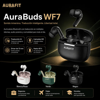Audífonos AuraBuds WF7: Cancelación de Ruido Inteligente, Ergonomía y Llamadas Claras