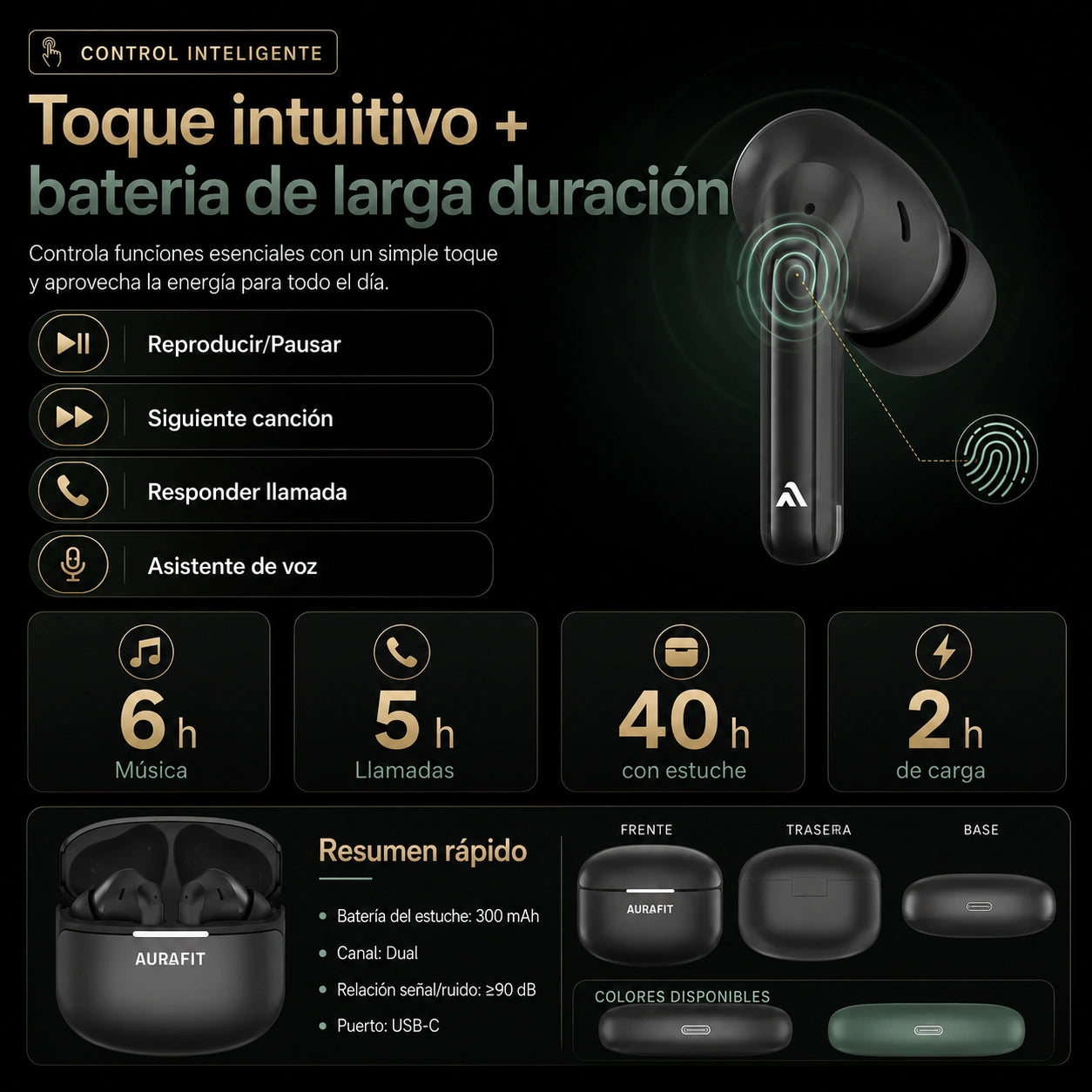 Audífonos AuraBuds WF7: Cancelación de Ruido Inteligente, Ergonomía y Llamadas Claras