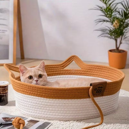 Cama Tejida para Gatos Pequeña (S) – Nido Suave Tipo Rascador Artesanal, Portátil y Acogedor para Mascotas
