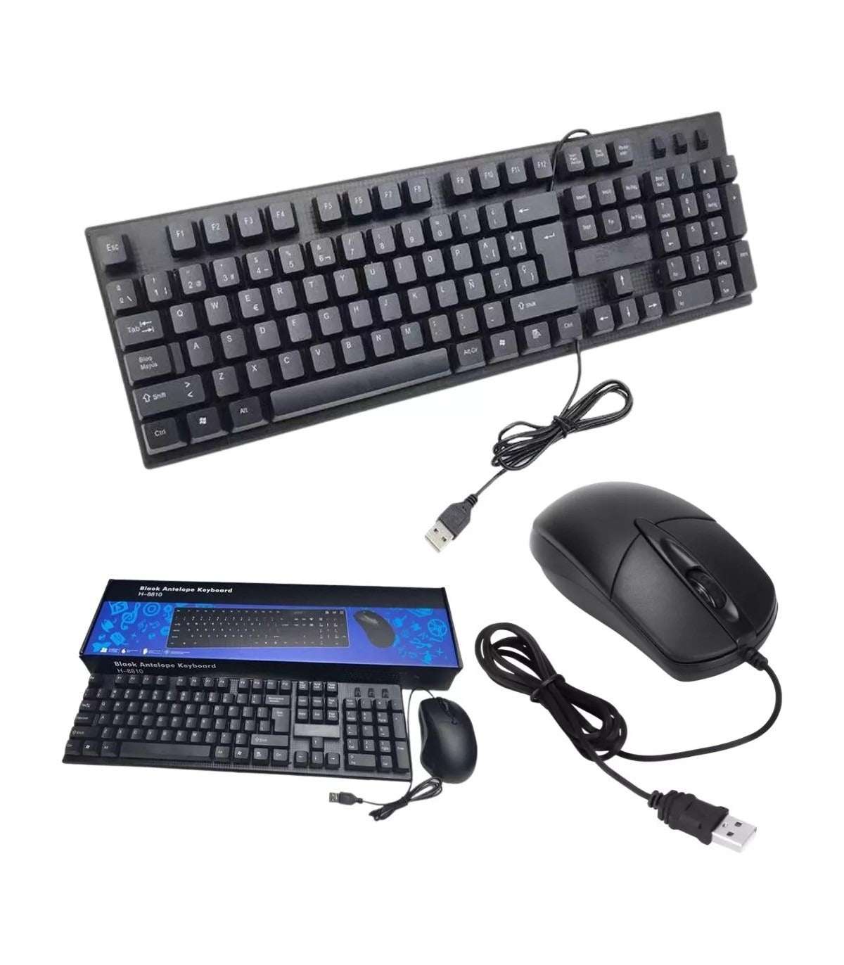Combo con Mouse H-8810 | Teclado de Membrana y Mouse Óptico 1000 DPI