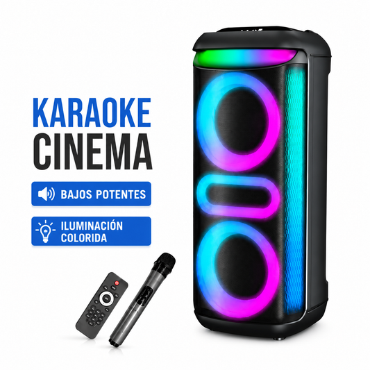 Torre de Sonido Karaoke con Bluetooth, USB y FM con Sonido Envolvente 360°